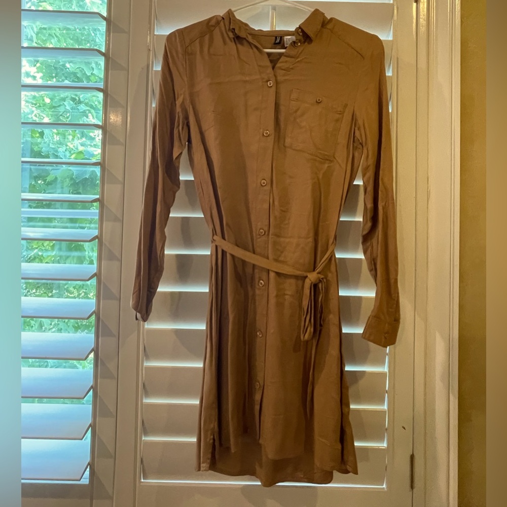 Long sleeve button- down wrap tie dress